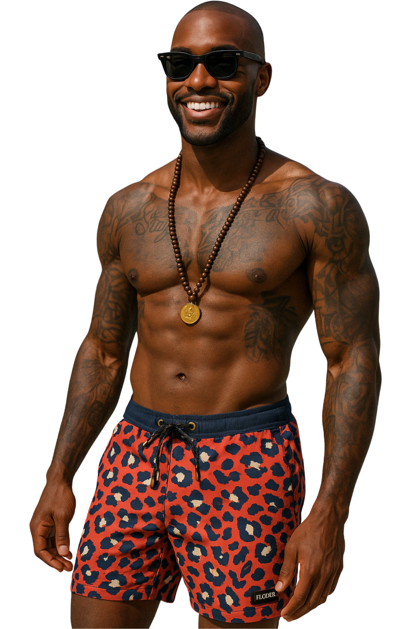 Red Cheetah Print Swim Shorts
