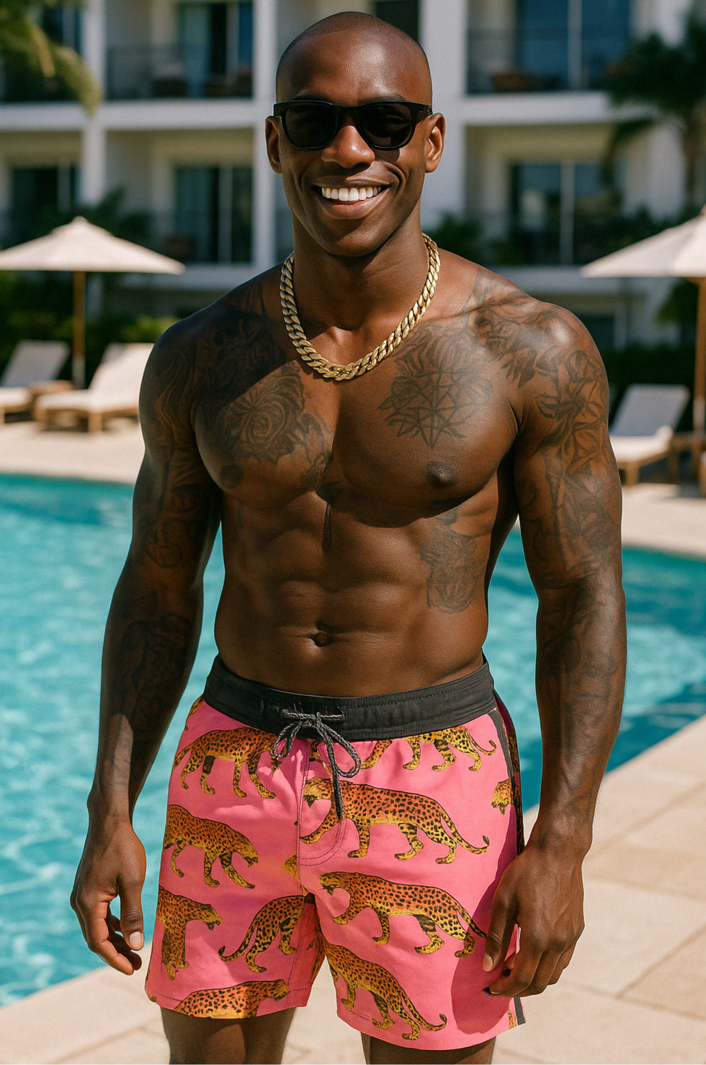 Leopard Parade Swim Shorts – Flamingo Pink Edition