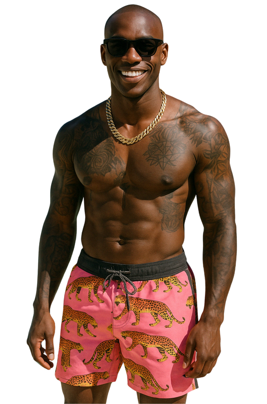 Leopard Parade Swim Shorts – Flamingo Pink Edition