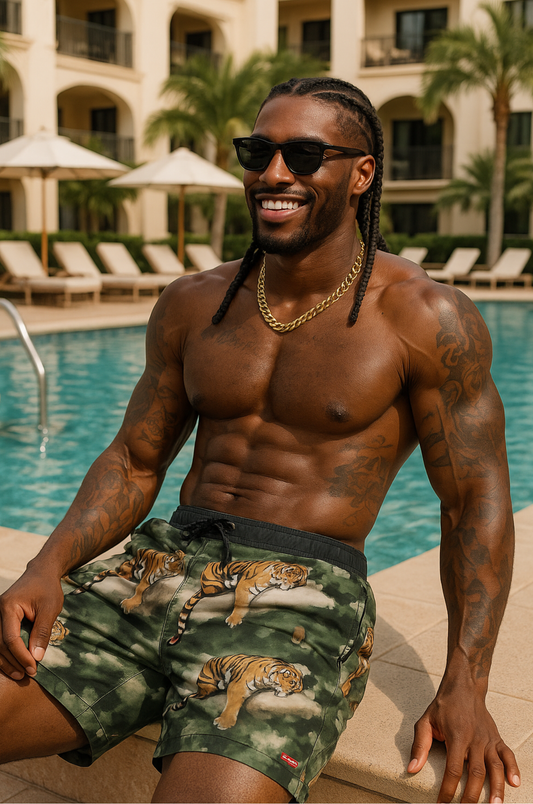 Cloud Tiger Swim Shorts – Jungle Green Edition