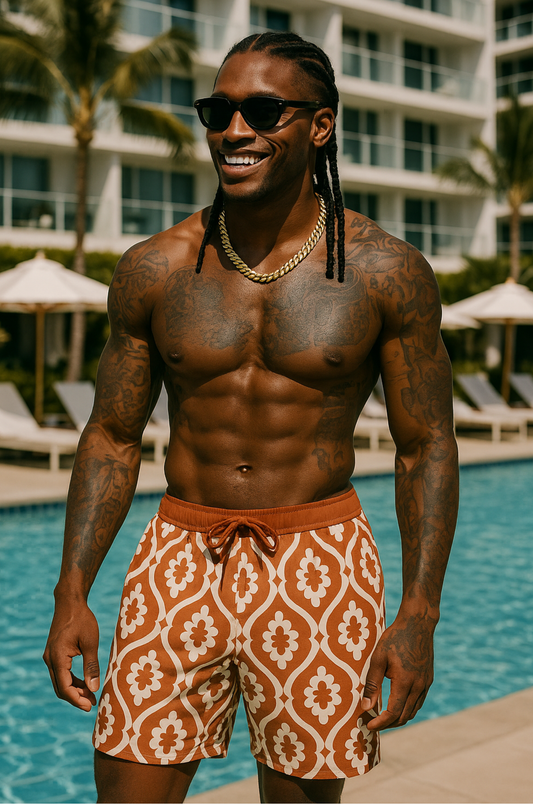 Retro Bloom Swim Shorts – Terra Edition