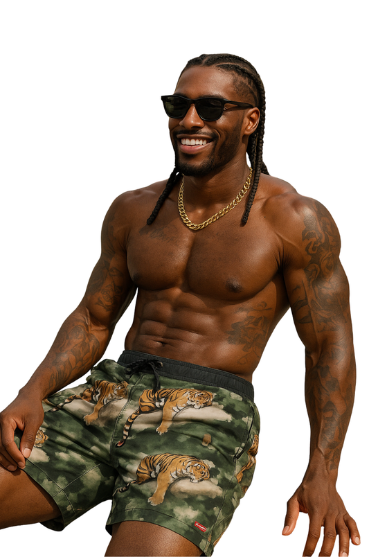 Cloud Tiger Swim Shorts – Jungle Green Edition