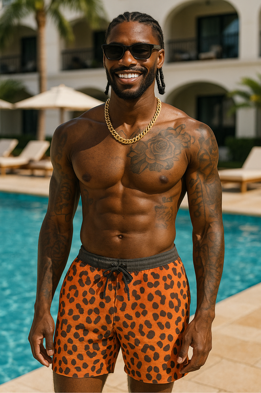 Wild Leopard Swim Shorts – Ember Orange Edition