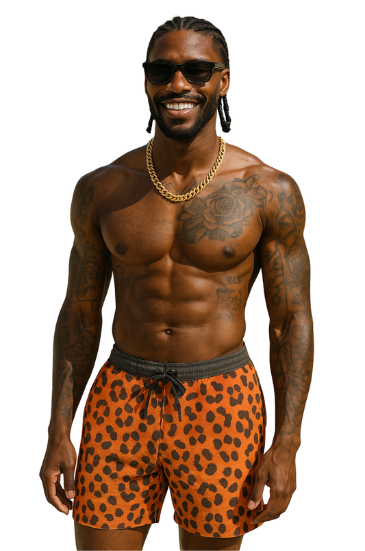 Wild Leopard Swim Shorts – Ember Orange Edition