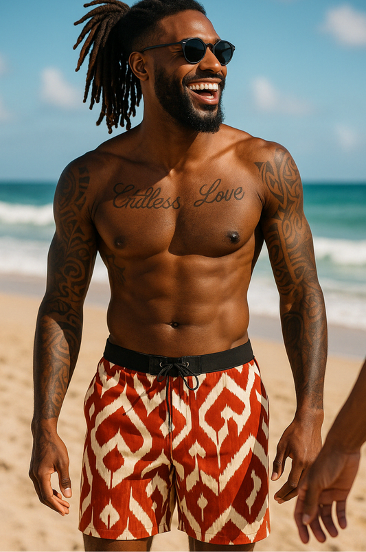 Tribal Ikat Swim Shorts – Rust Edition