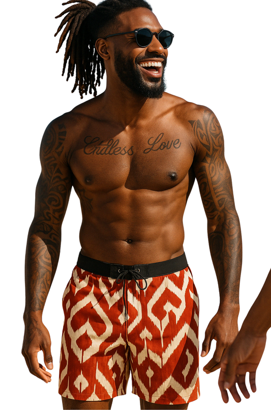 Tribal Ikat Swim Shorts – Rust Edition