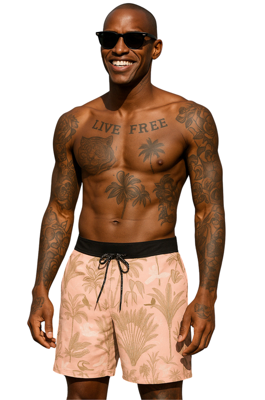 Palm Paradise Swim Shorts – Blush Edition