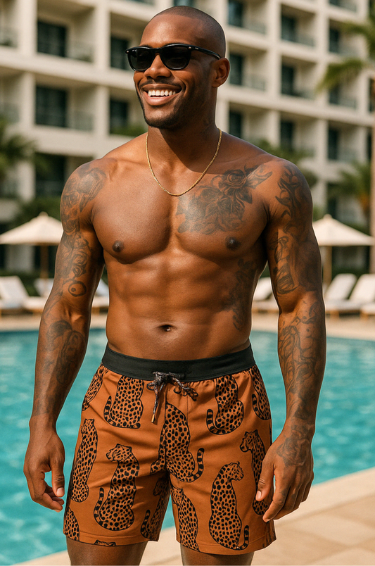 Resting Leopard Swim Shorts – Terra Brown Edition