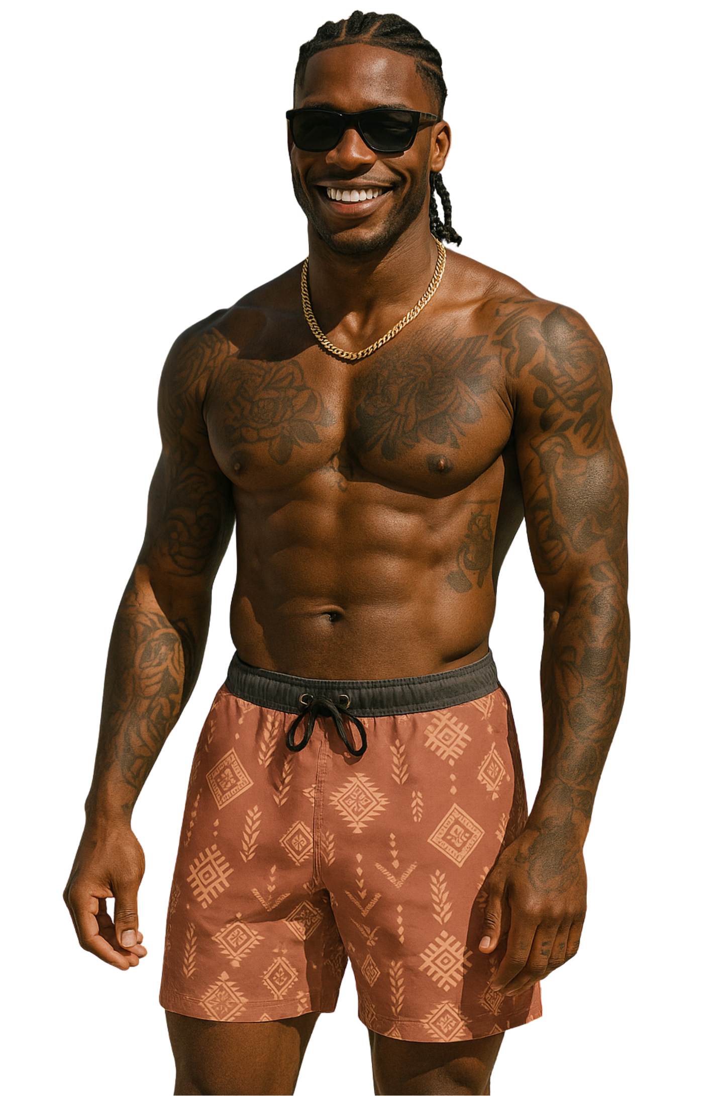 Tribal Rust Swim Shorts – Geometric Edition